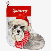 シューザー犬の背景の名前 ラージクリスマスストッキング (正面)