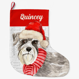 シューザー犬の背景の名前 ラージクリスマスストッキング