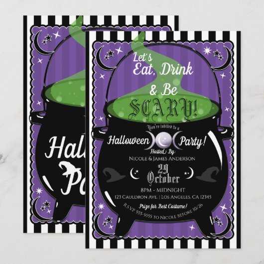 シューシュー煮える大鍋 不思議な魔女のハロウィンパーティ 招待状 (正面/裏面)