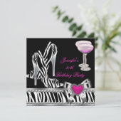 シューズピンク30th誕生日パーティーゼブラシャンパン 招待状 (スタンド正面)