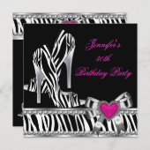 シューズピンク30th誕生日パーティーゼブラブラック 招待状 (正面/裏面)