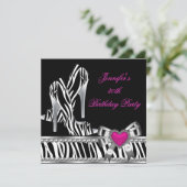 シューズピンク30th誕生日パーティーゼブラブラック 招待状 (スタンド正面)