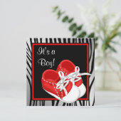 シューズレッド赤と白ゼブラ男の赤ちゃんシャワー 招待状 (スタンド正面)