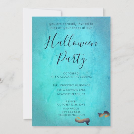 シューズ面白いハロウィーンパーティーアクアをキックオフ 招待状 (裏面)