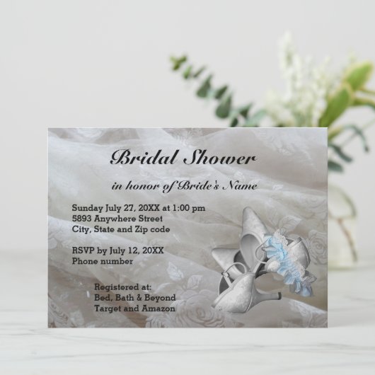 シューズ、ガーターベルト及びレースブライダルシャワー招待状 招待状 (スタンド正面)