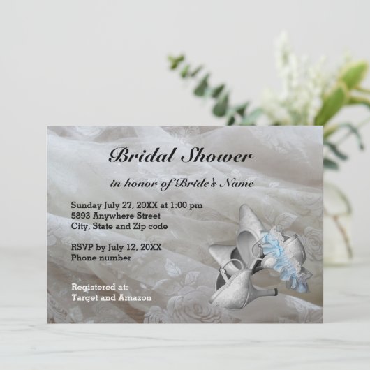 シューズ、ガーターベルト及びレースブライダルシャワー招待状 招待状 (スタンド正面)