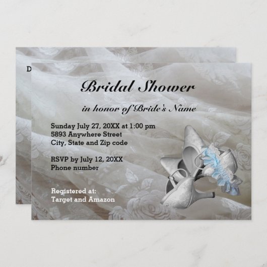 シューズ、ガーターベルト及びレースブライダルシャワー招待状 招待状 (正面/裏面)
