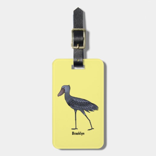 シュービル鳥の漫画イラストレーション ラゲッジタグ (正面縦)