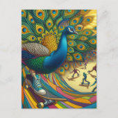 シュールおもしろいクジャクはテニスシュースケートボードを着用 ポストカード (正面)