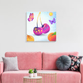 シュールさくらんぼ&バタフライストレッチキャンバス印刷 キャンバスプリント (インサイチュ (リビング))
