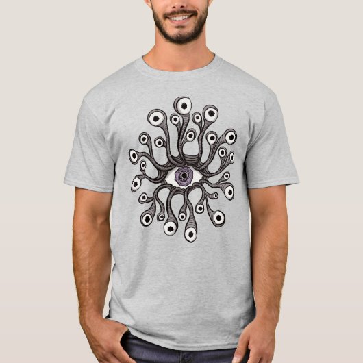 シュールなウィードコアの目と触手アート Tシャツ (正面)