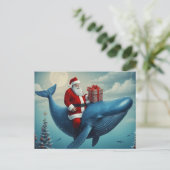シュールなクリスマスのサンタとクジラ ポストカード (スタンド正面)