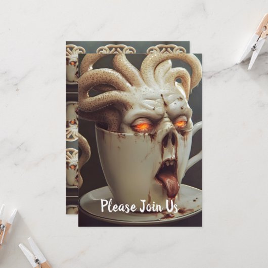 シュールなコーヒー タコ 招待状 (正面/裏面インサイチュ)