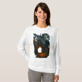 シュールなダークシティスケープアート 幽霊の人物画 Tシャツ