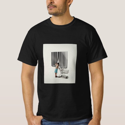 シュールなバーコード コンシューマーTシャツ - モダン コンセプト アート Tシャツ (正面)