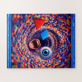 シュールなモザイク渦巻き、トリッピーな目と口 ジグソーパズル (横)