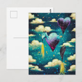 シュールなヴィンテージの雲とハートの風船 ポストカード (正面/裏面)