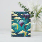 シュールなヴィンテージ クラウド & ハート バルーン ポストカード (スタンド正面)