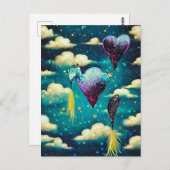 シュールなヴィンテージ クラウド & ハート バルーン ポストカード (正面/裏面)