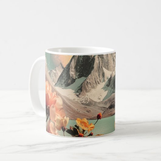 シュールな山々と花咲く風景 コーヒーマグカップ (正面左)