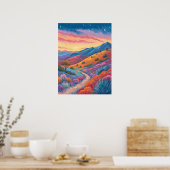 シュールな山の夕焼け風景画 ポスター (キッチン)