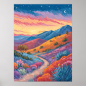 シュールな山の夕焼け風景画 ポスター (正面)