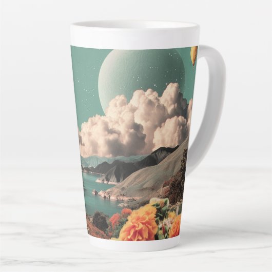 シュールな山の風景と惑星と雲 カフェラテマグ (右アングル)
