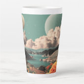 シュールな山の風景と惑星と雲 カフェラテマグ (正面)