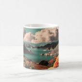 シュールな山の風景と惑星と雲 コーヒーマグカップ (中央)