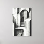 シュールな建築の階段とアーチ モノクロ キャンバスプリント (正面)
