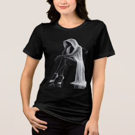 シュールな感情表現アート 女性用ブラックTシャツ トライブレンドTシャツ