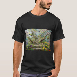 シュールな春の階段とツバメと野の花 Tシャツ
