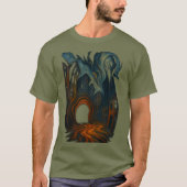 シュールな暗い街の風景アート 幽霊のような人物の絵画 Tシャツ (正面)