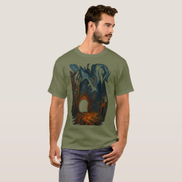 シュールな暗い街の風景アート 幽霊のような人物の絵画 Tシャツ
