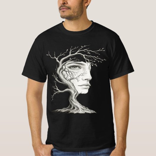 シュールな木の顔 メンズTシャツ Tシャツ (正面)