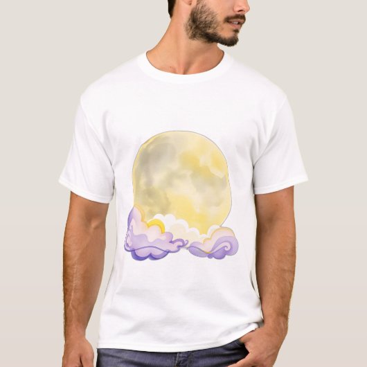 シュールな水彩の月と星 Tシャツ (正面)