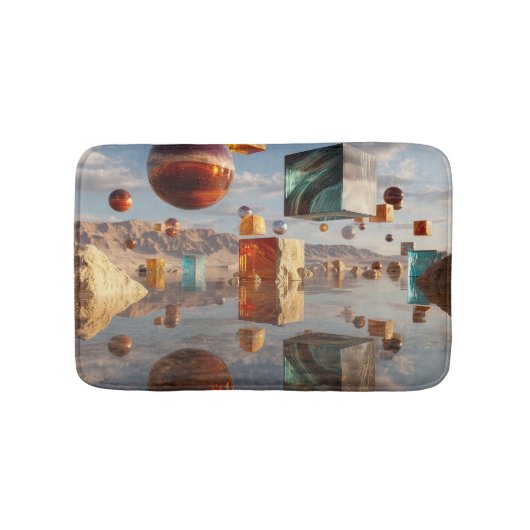 シュールな浮遊球体と立方体 バスマット (正面)