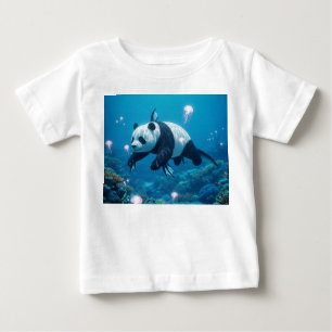 シュールな海パンダのクラゲとの泳ぎ ベビーTシャツ