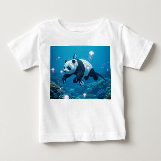 シュールな海パンダのクラゲとの泳ぎ ベビーTシャツ (正面)
