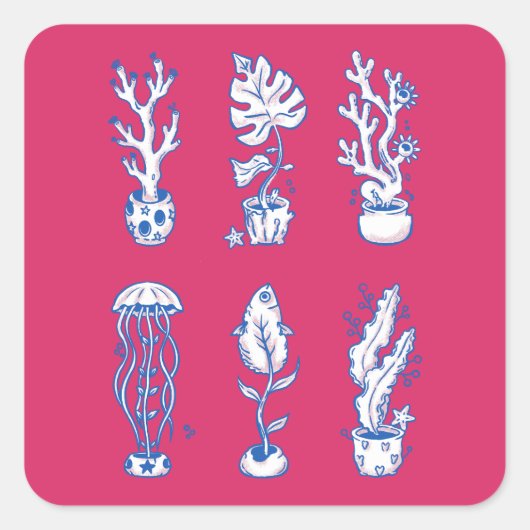 シュールな海洋植物 スクエアシール (正面)