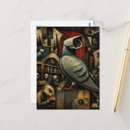 シュールな監視カメラの鳩が図書館にいる ポストカード