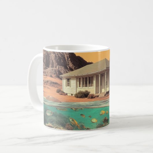 シュールな砂漠の家に水中サンゴ礁 コーヒーマグカップ (正面左)