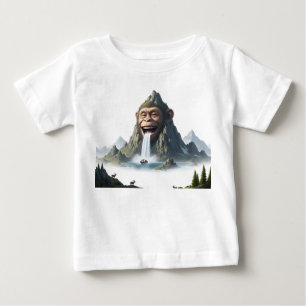 シュールな笑う猿の顔 山の滝 ベビーTシャツ