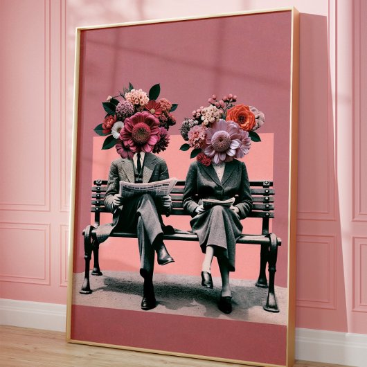 シュールな花の肖像画ウォールアート ビンテージコラージュ ポスター