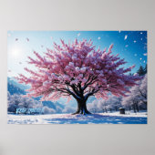シュールな雪景色の桜の木 ポスター (正面)