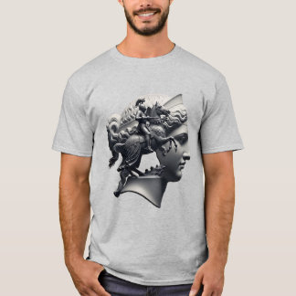 シュールな騎士の彫刻 - モノクロ幻想の扉 Tシャツ