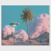 シュールなUFOとヤシの木の山の風景 ラッピングペーパー (フラット)