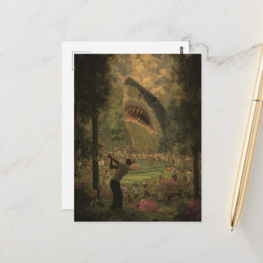 シュールサメ付きゴルフ ポストカード (正面/裏面インサイチュ)