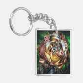 シュールバラ付きスチームパンク顔 – メカニカルフロアー キーホルダー (正面左)