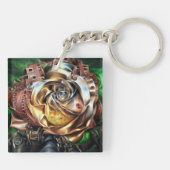 シュールバラ付きスチームパンク顔 – メカニカルフロアー キーホルダー (裏面)